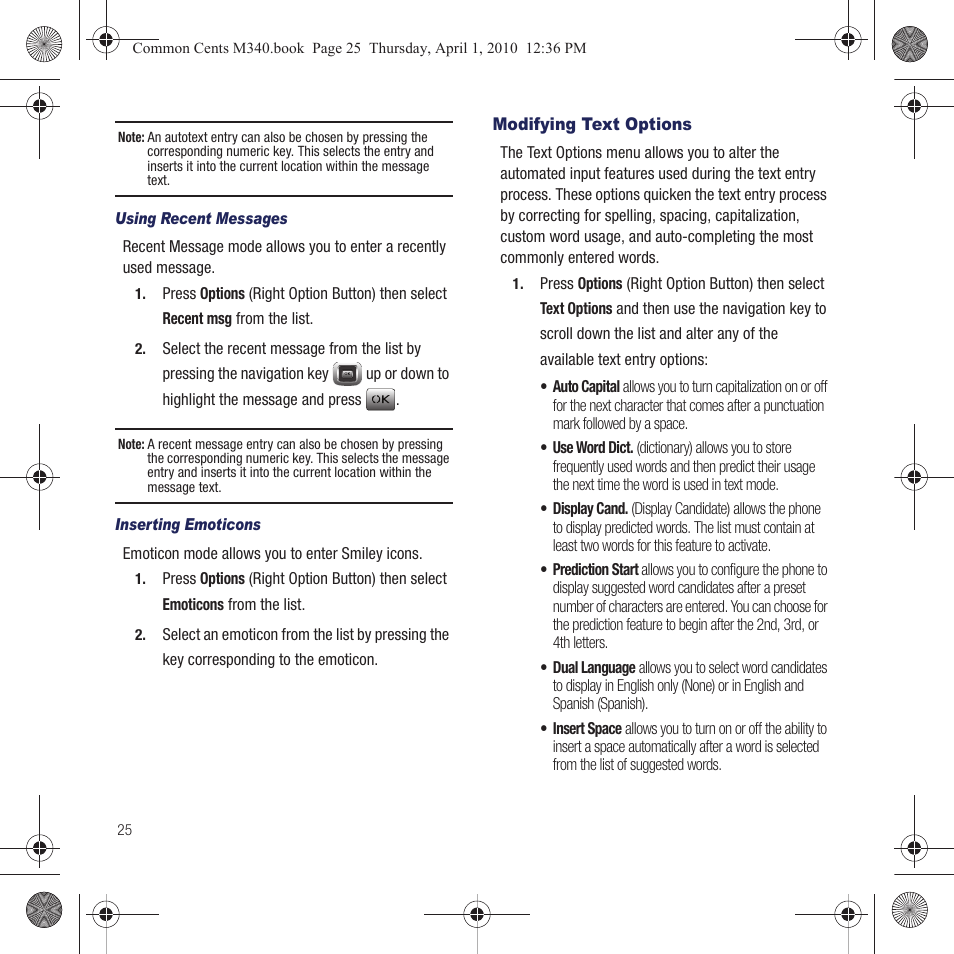 Modifying text options | Samsung SPH-M340DAACMU User Manual | Page 28 / 102