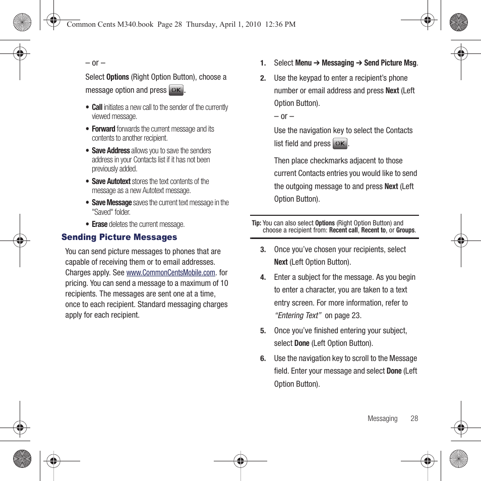 Sending picture messages | Samsung SPH-M340DAACMU User Manual | Page 31 / 102