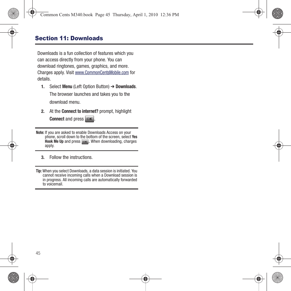 Section 11: downloads | Samsung SPH-M340DAACMU User Manual | Page 48 / 102