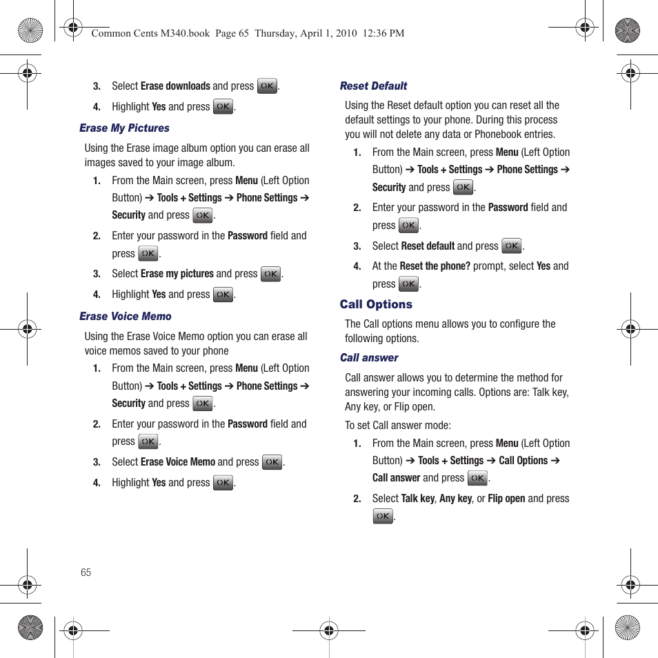 Call options | Samsung SPH-M340DAACMU User Manual | Page 68 / 102