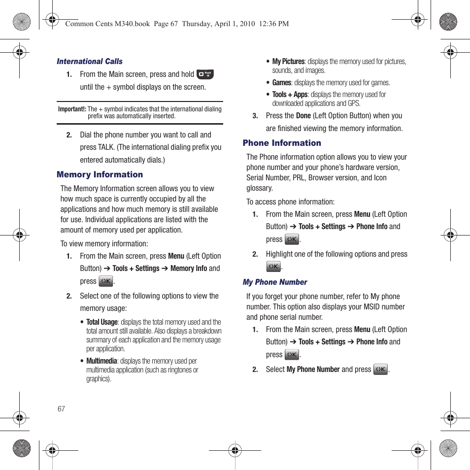 Memory information, Phone information, Memory information phone information | Samsung SPH-M340DAACMU User Manual | Page 70 / 102
