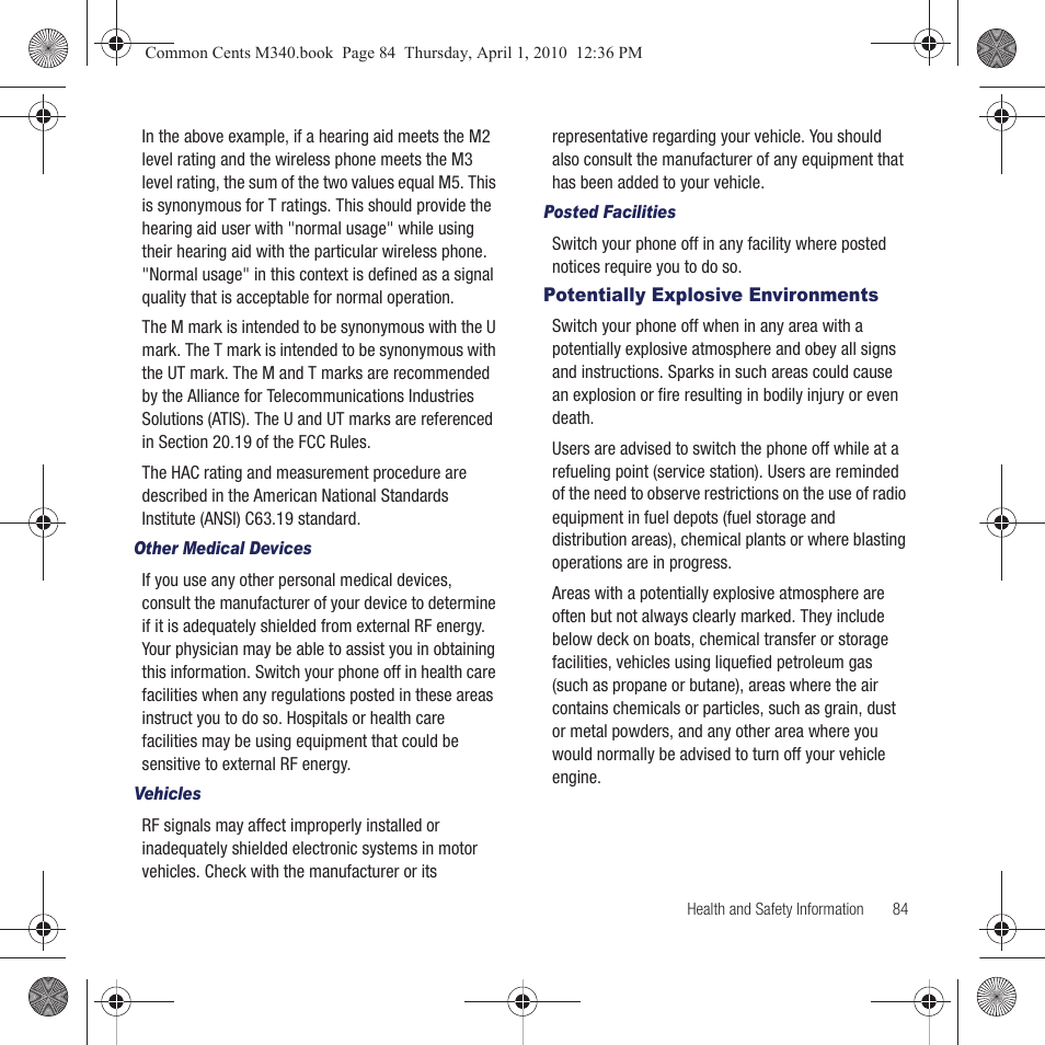 Potentially explosive environments | Samsung SPH-M340DAACMU User Manual | Page 87 / 102
