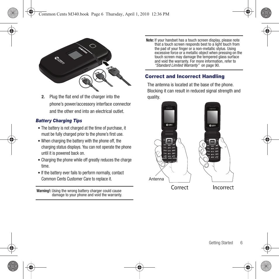 Correct and incorrect handling | Samsung SPH-M340DAACMU User Manual | Page 9 / 102