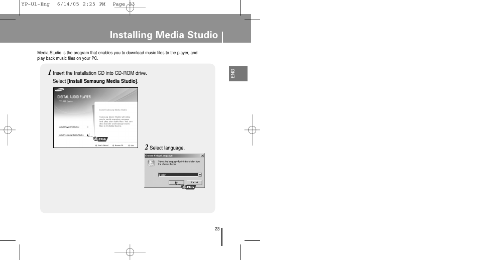 Installing media studio | Samsung YP-U1XB-XAA User Manual | Page 23 / 56