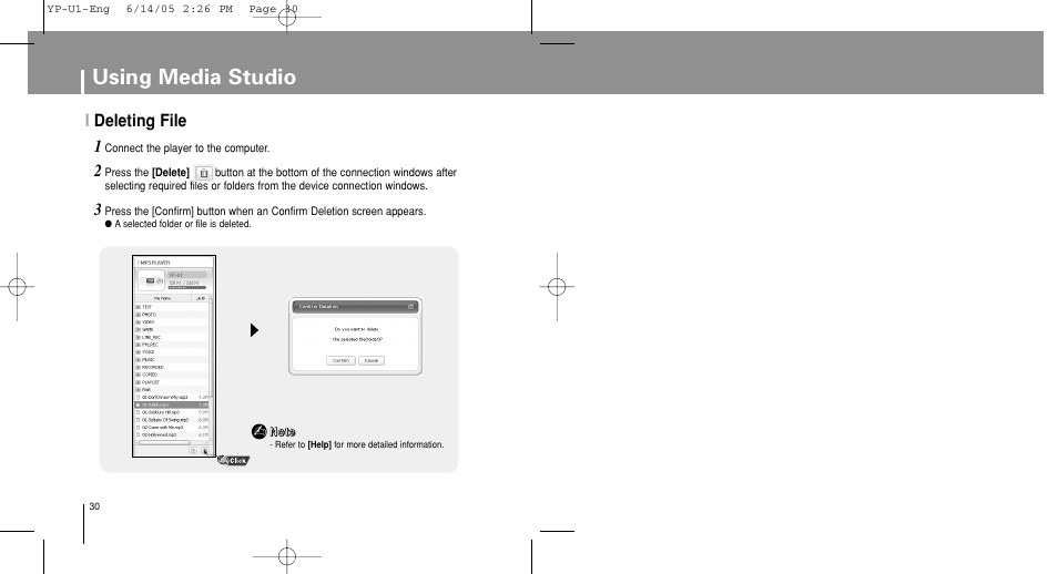 Deleting file, Using media studio, Ideleting file | Samsung YP-U1XB-XAA User Manual | Page 30 / 56