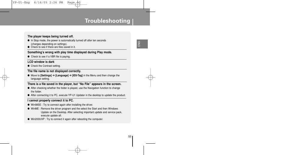 Troubleshooting | Samsung YP-U1XB-XAA User Manual | Page 53 / 56