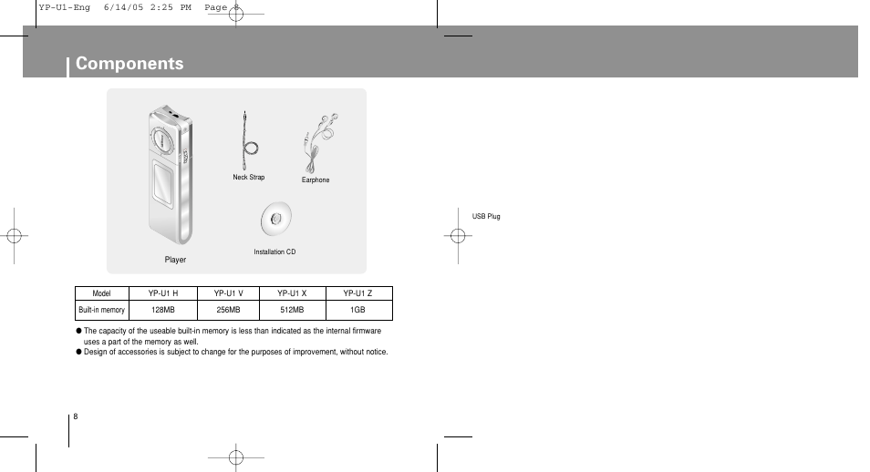 Components | Samsung YP-U1XB-XAA User Manual | Page 8 / 56