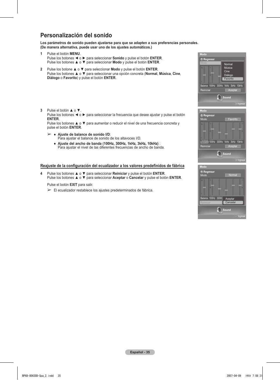 Personalización del sonido | Samsung HLT6756WX-XAA User Manual | Page 110 / 144