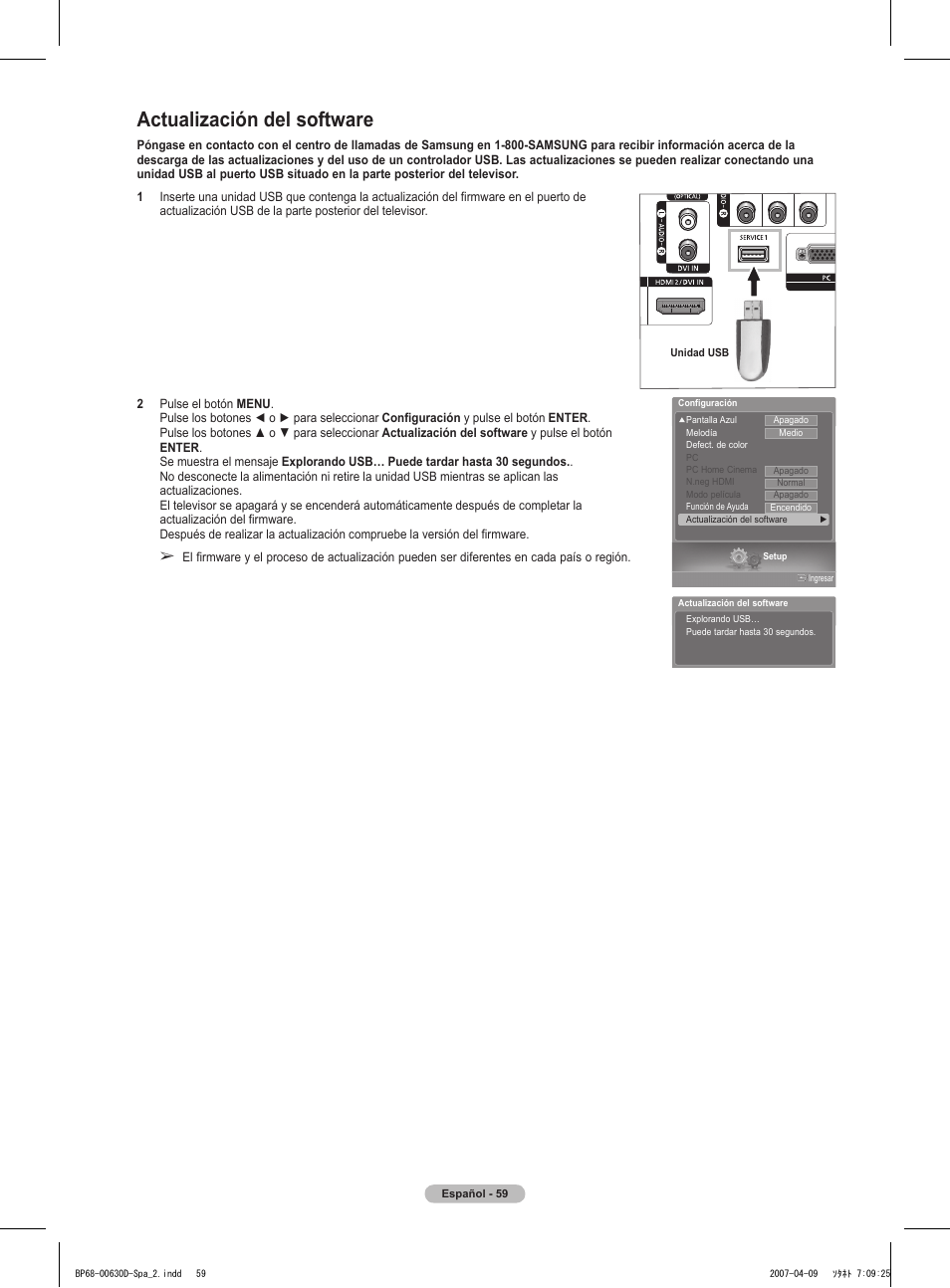 Actualización del software | Samsung HLT6756WX-XAA User Manual | Page 134 / 144