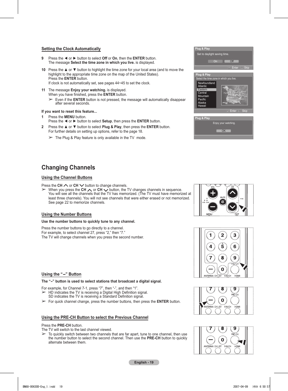 Changing channels | Samsung HLT6756WX-XAA User Manual | Page 19 / 144
