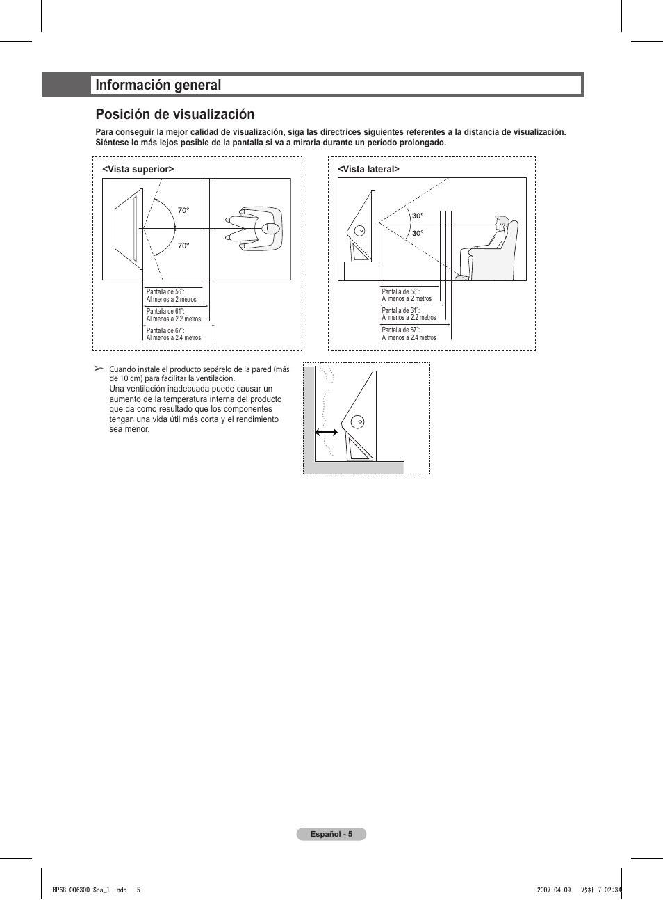 Información general posición de visualización | Samsung HLT6756WX-XAA User Manual | Page 80 / 144