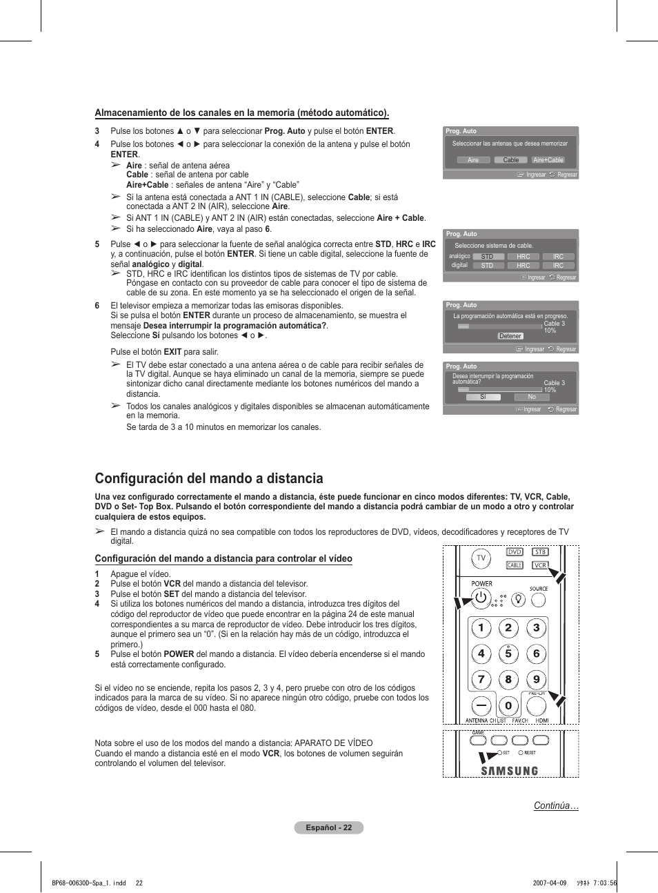 Configuración del mando a distancia | Samsung HLT6756WX-XAA User Manual | Page 97 / 144