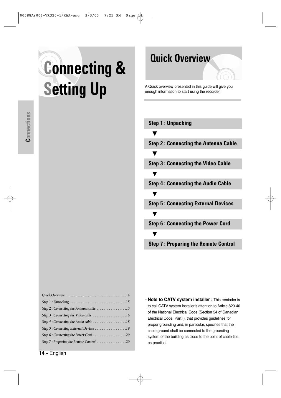 Connecting & setting up, Quick overview, Connecting & s etting up | Samsung DVD-VR320-AXAA User Manual | Page 14 / 88