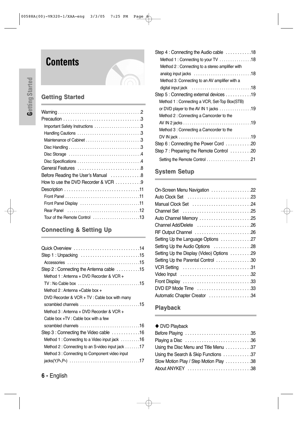 Samsung DVD-VR320-AXAA User Manual | Page 6 / 88
