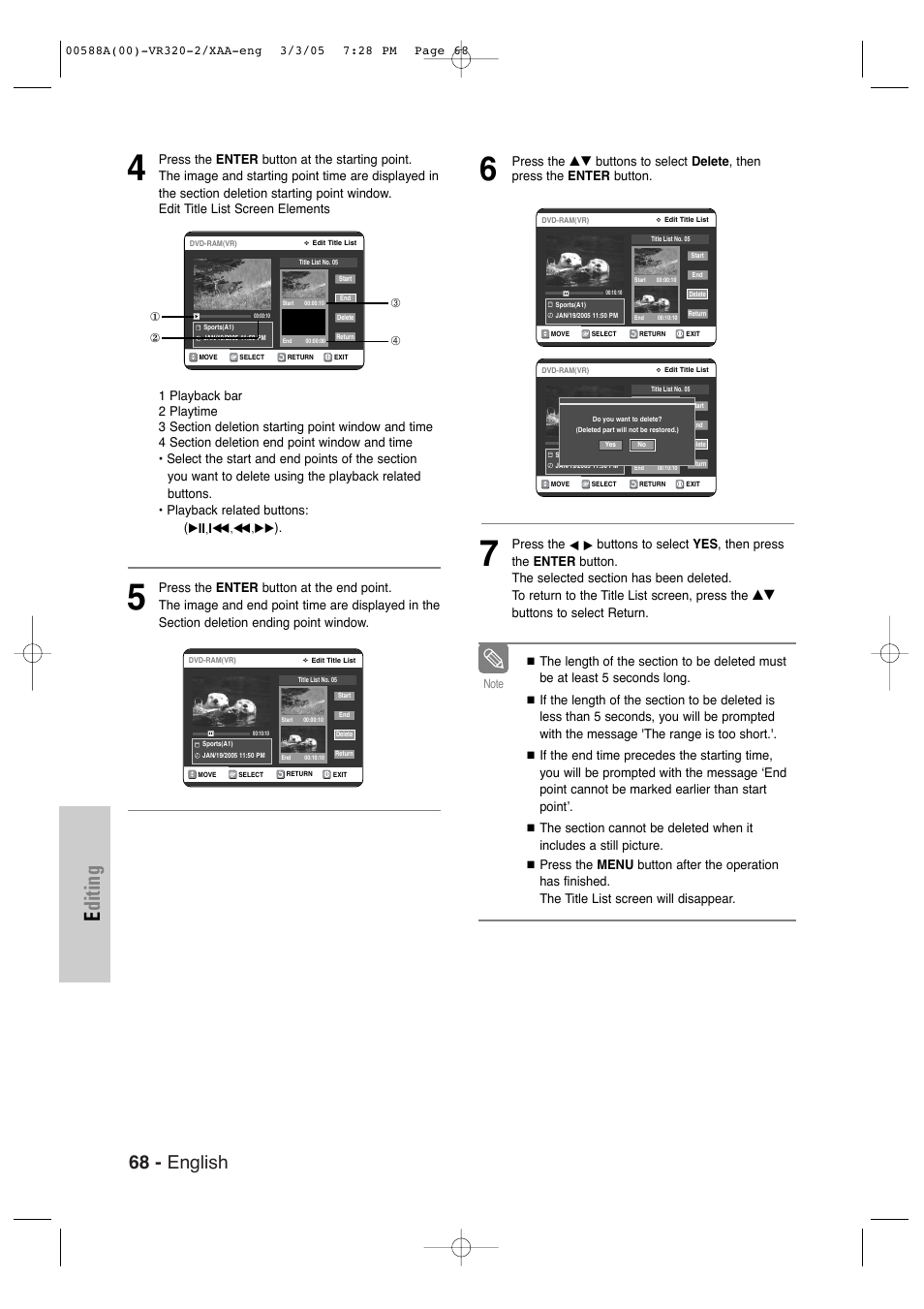 Editing, 68 - english | Samsung DVD-VR320-AXAA User Manual | Page 68 / 88