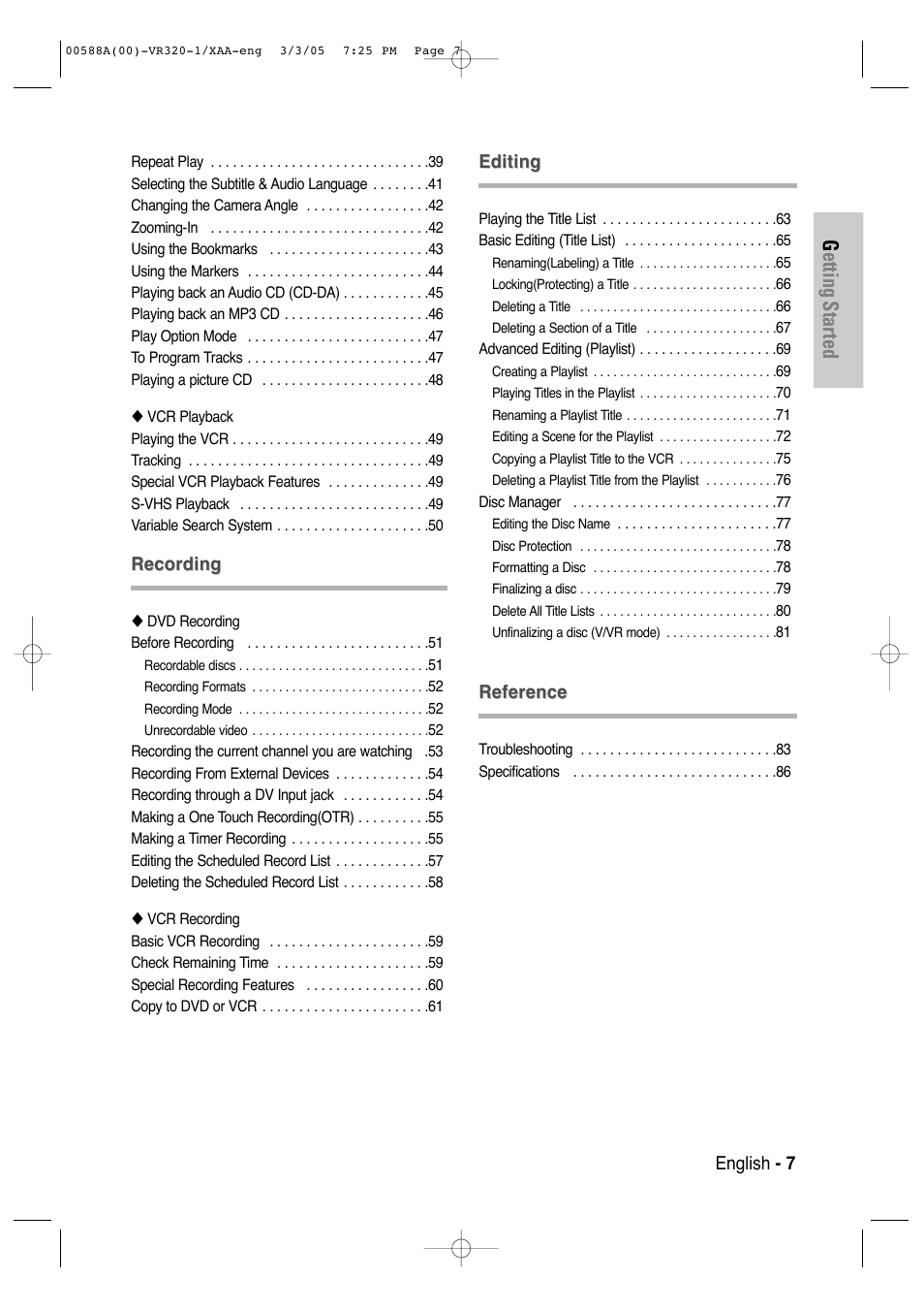 Getting started | Samsung DVD-VR320-AXAA User Manual | Page 7 / 88