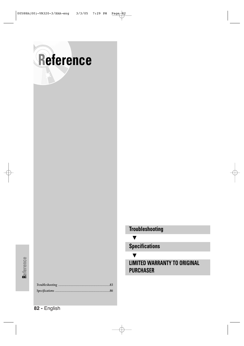 Reference | Samsung DVD-VR320-AXAA User Manual | Page 82 / 88