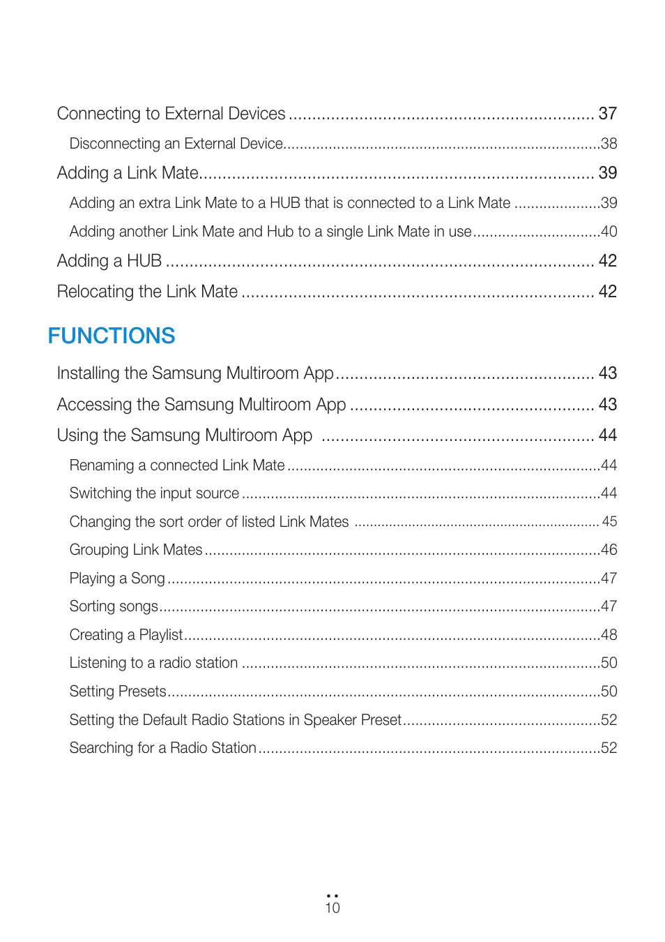 Functions | Samsung WAM270-ZA User Manual | Page 10 / 75