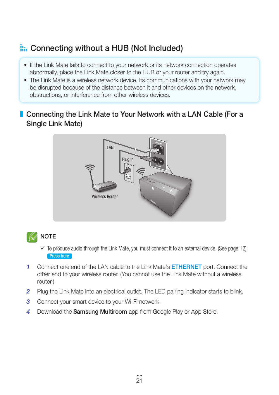 Connecting without a hub (not included), Link mate), A connecting without a hub (not included) | Samsung WAM270-ZA User Manual | Page 21 / 75