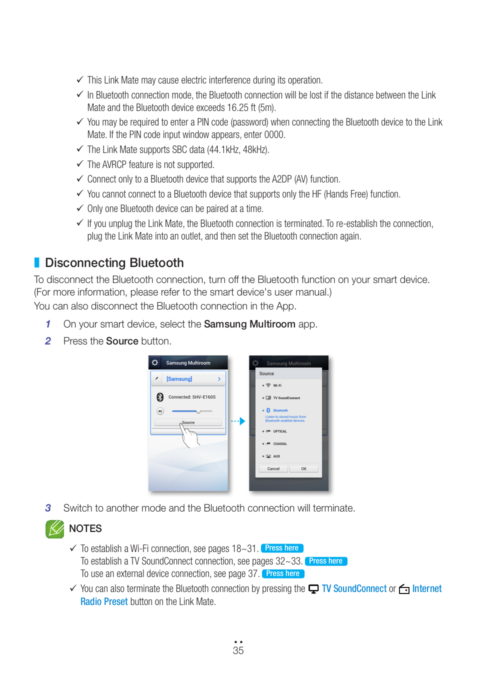 Disconnecting bluetooth | Samsung WAM270-ZA User Manual | Page 35 / 75