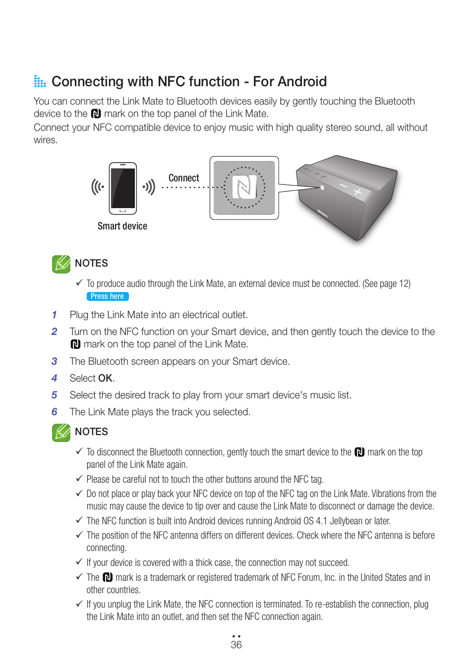 Connecting with nfc function - for android, A connecting with nfc function - for android | Samsung WAM270-ZA User Manual | Page 36 / 75