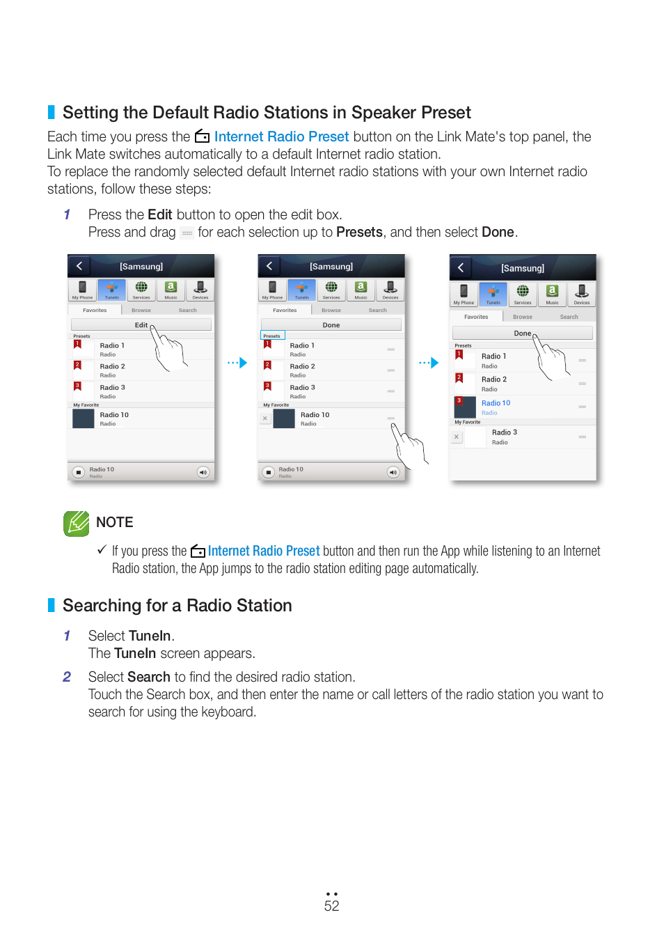 Searching for a radio station | Samsung WAM270-ZA User Manual | Page 52 / 75