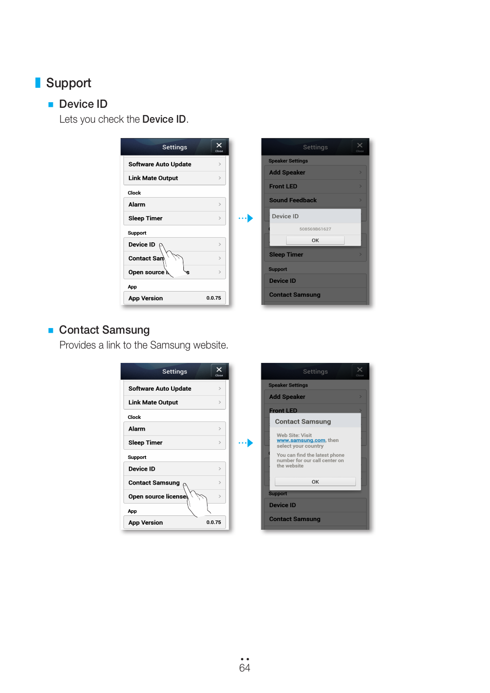 Support | Samsung WAM270-ZA User Manual | Page 64 / 75