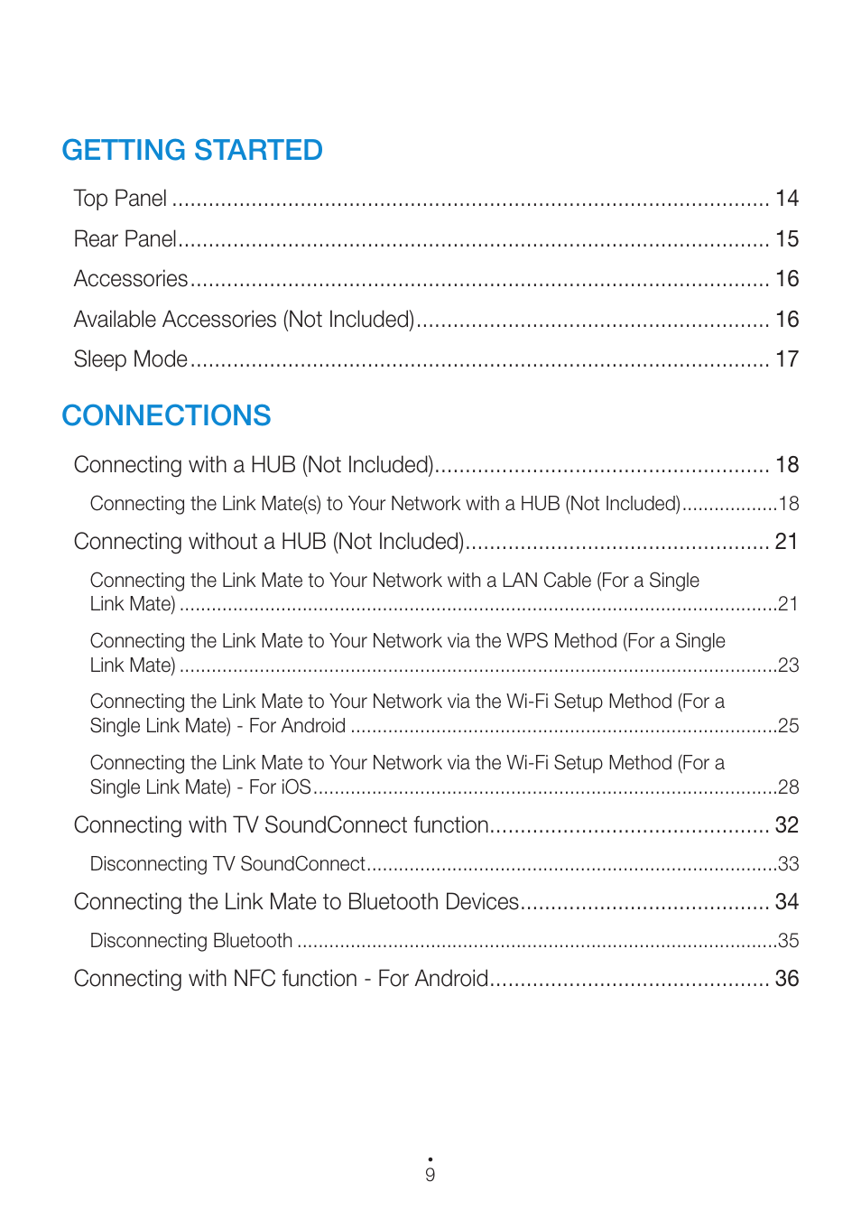 Getting started, Connections | Samsung WAM270-ZA User Manual | Page 9 / 75