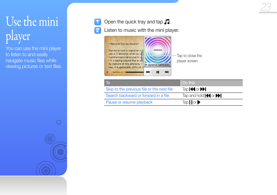 Use the mini player | Samsung YP-R1JCS-XAA User Manual | Page 25 / 95