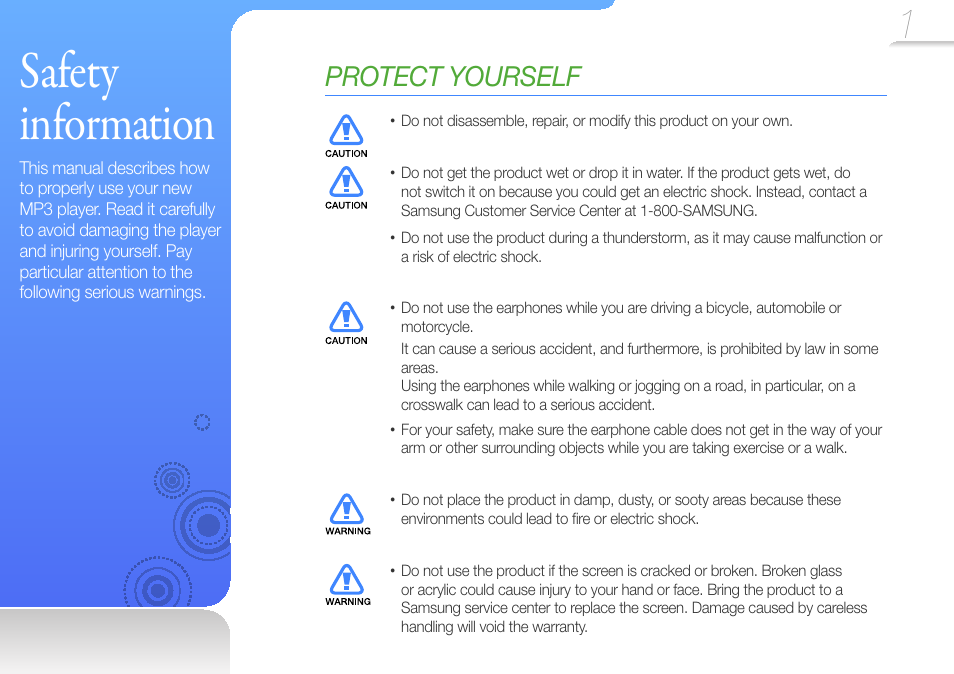 Safety information, Protect yourself | Samsung YP-R1JCS-XAA User Manual | Page 3 / 95