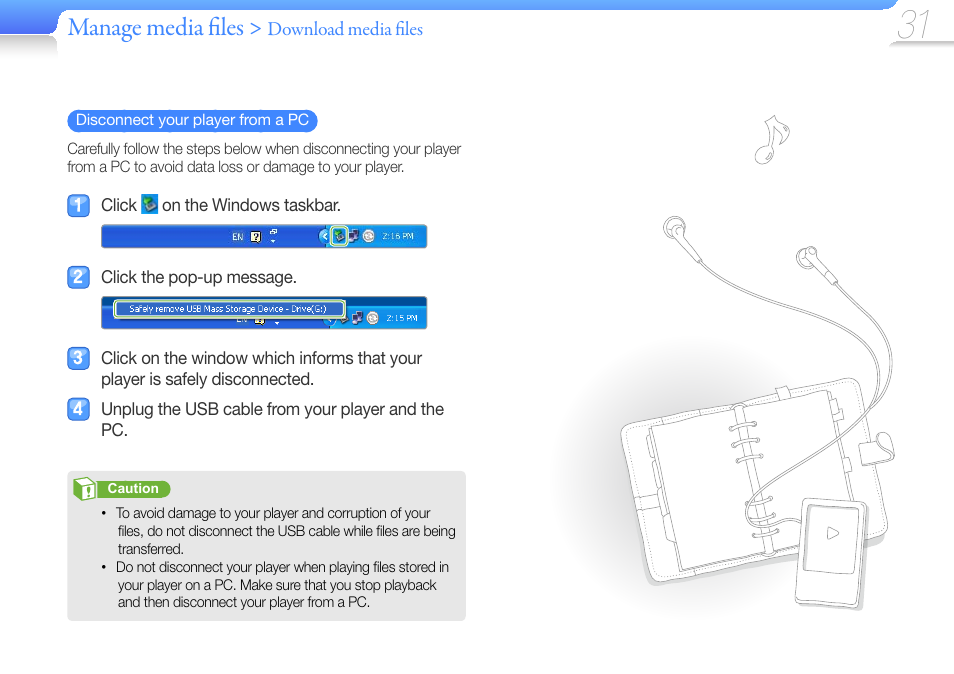 Manage media fi les | Samsung YP-R1JCS-XAA User Manual | Page 33 / 95