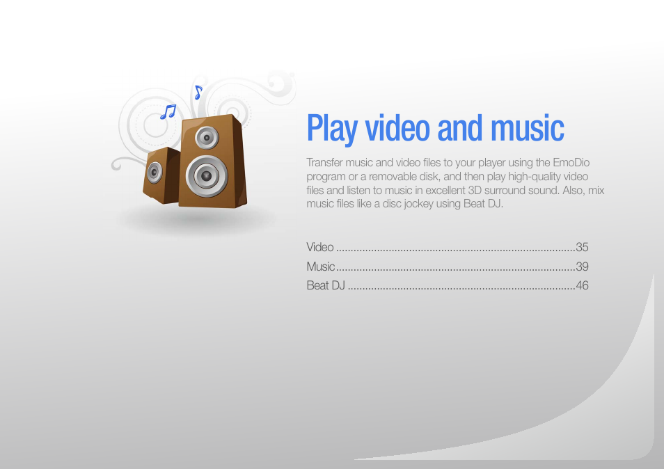 Play video and music | Samsung YP-R1JCS-XAA User Manual | Page 36 / 95