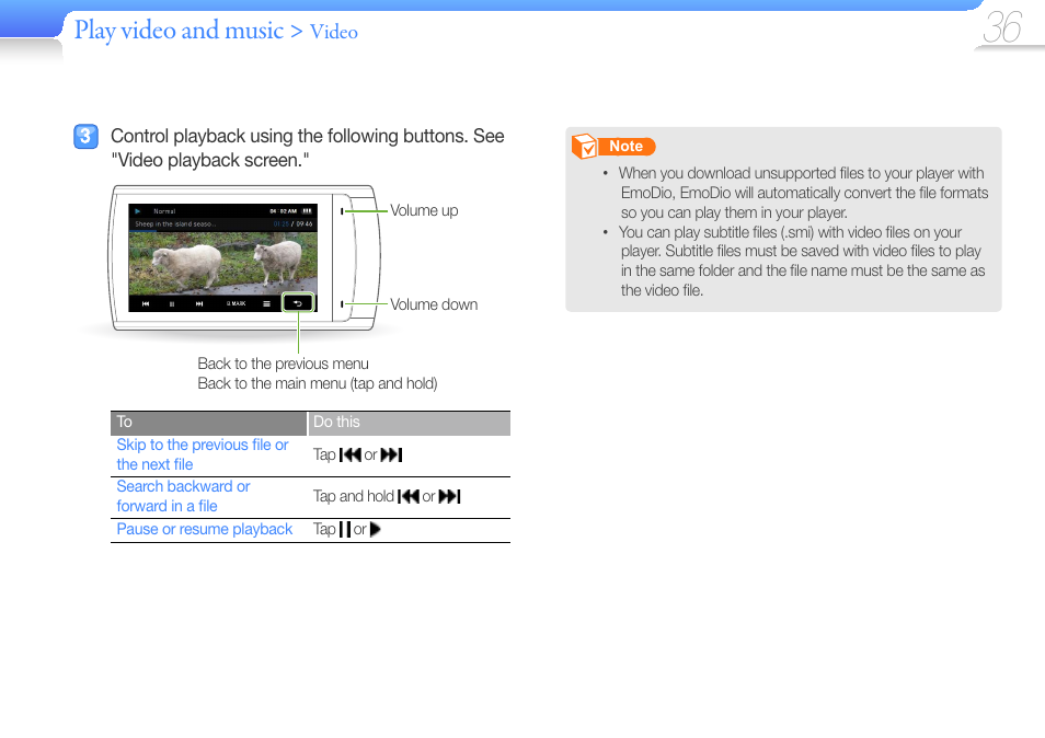 Play video and music | Samsung YP-R1JCS-XAA User Manual | Page 38 / 95