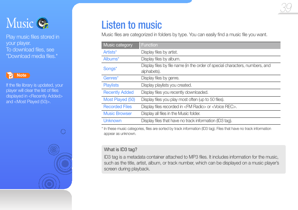 Music, Listen to music | Samsung YP-R1JCS-XAA User Manual | Page 41 / 95