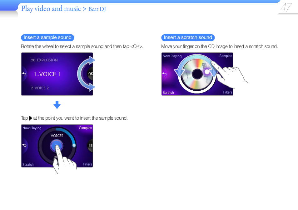 Play video and music | Samsung YP-R1JCS-XAA User Manual | Page 49 / 95