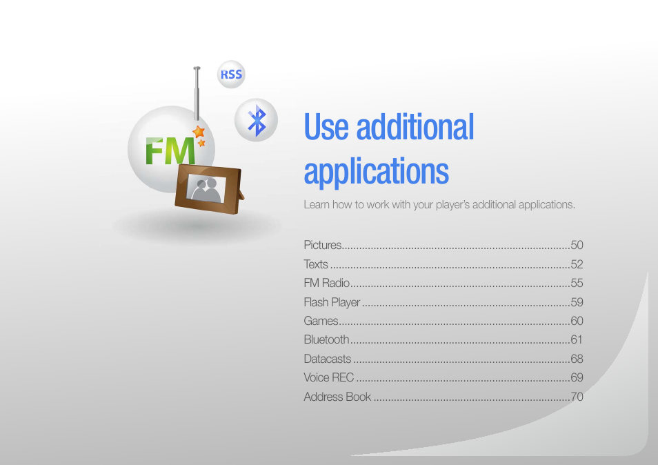 Use additional applications, Additional, Applications | Samsung YP-R1JCS-XAA User Manual | Page 51 / 95