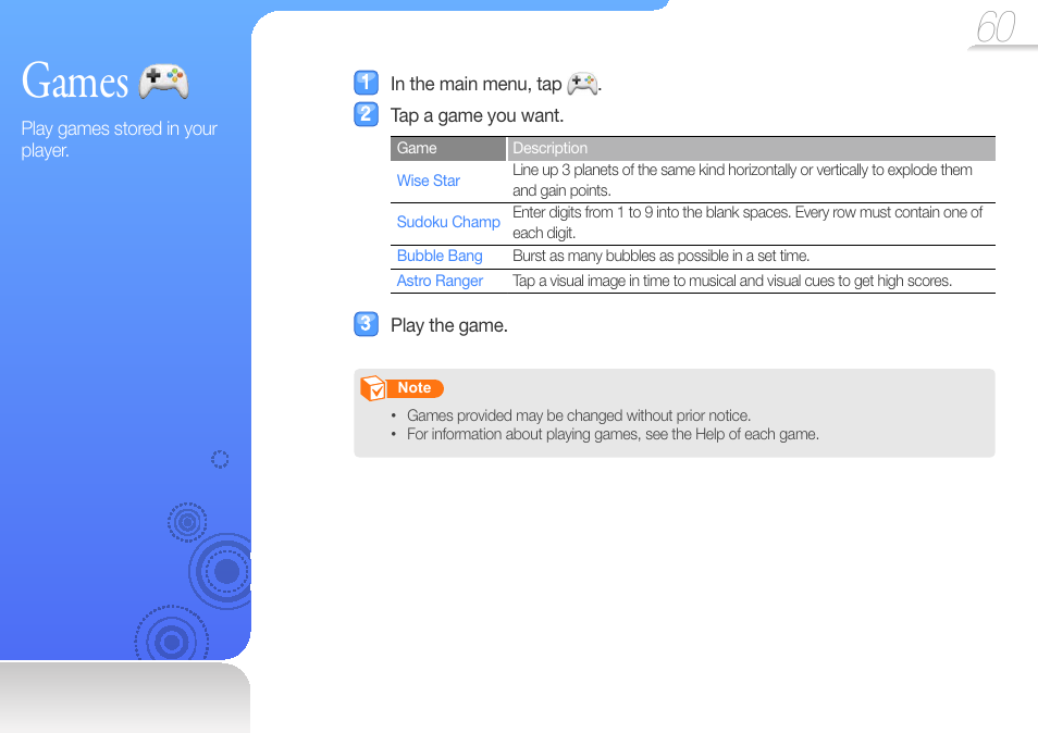 Games | Samsung YP-R1JCS-XAA User Manual | Page 62 / 95