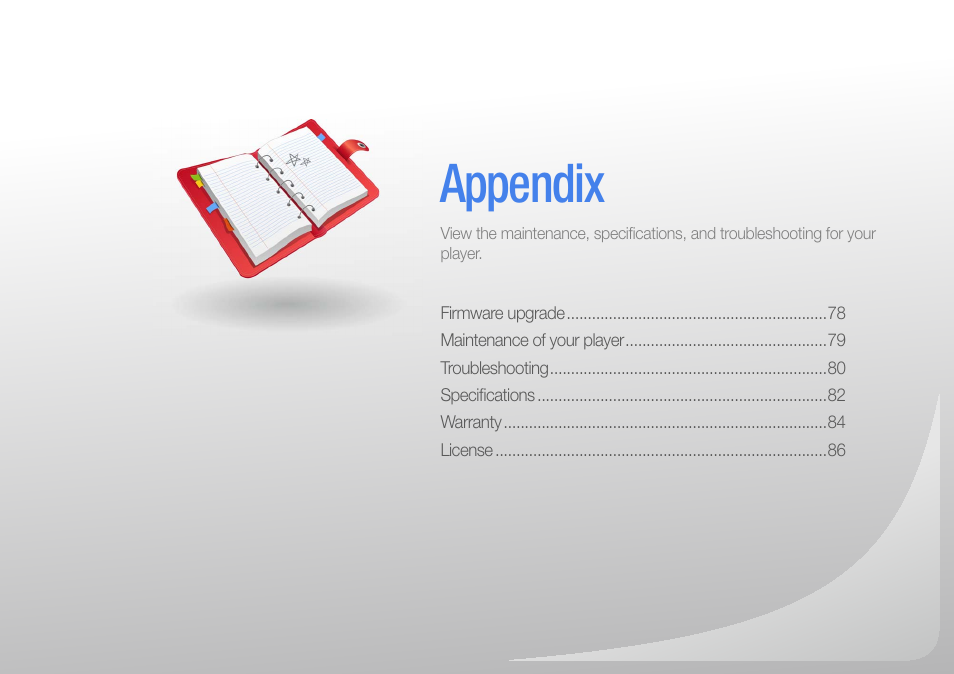 Appendix | Samsung YP-R1JCS-XAA User Manual | Page 79 / 95