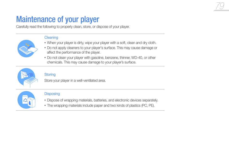 Maintenance of your player | Samsung YP-R1JCS-XAA User Manual | Page 81 / 95