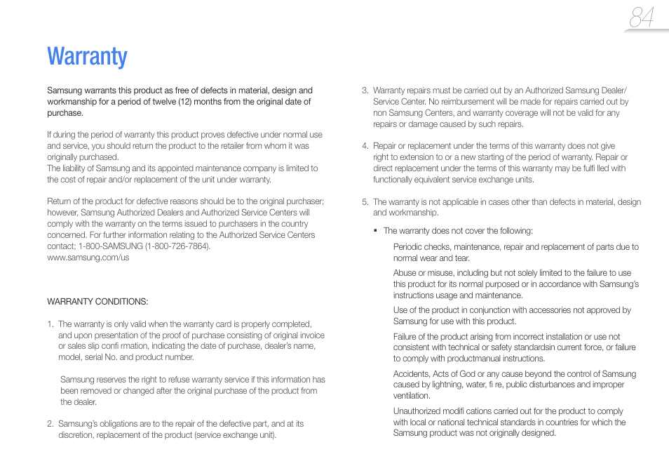 Warranty | Samsung YP-R1JCS-XAA User Manual | Page 86 / 95