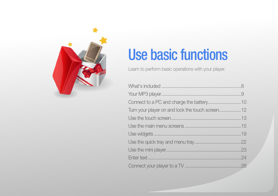 Use basic functions | Samsung YP-R1JCS-XAA User Manual | Page 9 / 95