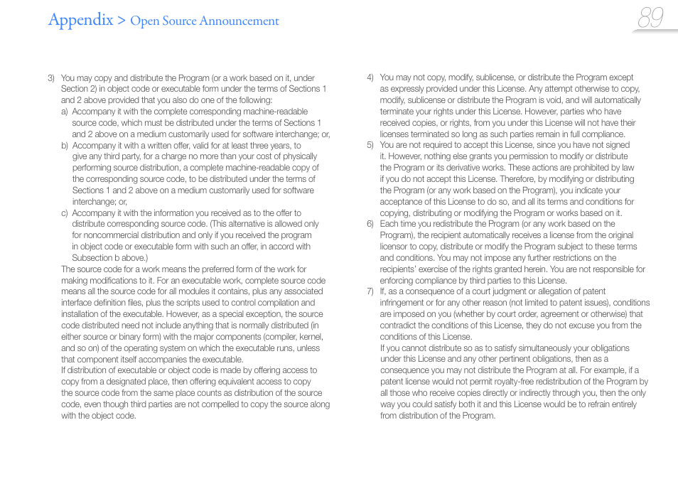 Appendix, Open source announcement | Samsung YP-R1JCS-XAA User Manual | Page 91 / 95