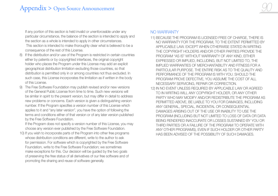 Appendix, Open source announcement | Samsung YP-R1JCS-XAA User Manual | Page 92 / 95