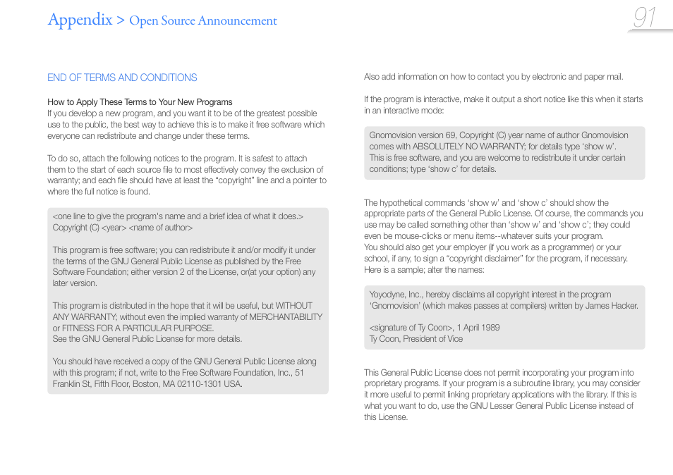 Appendix, Open source announcement | Samsung YP-R1JCS-XAA User Manual | Page 93 / 95