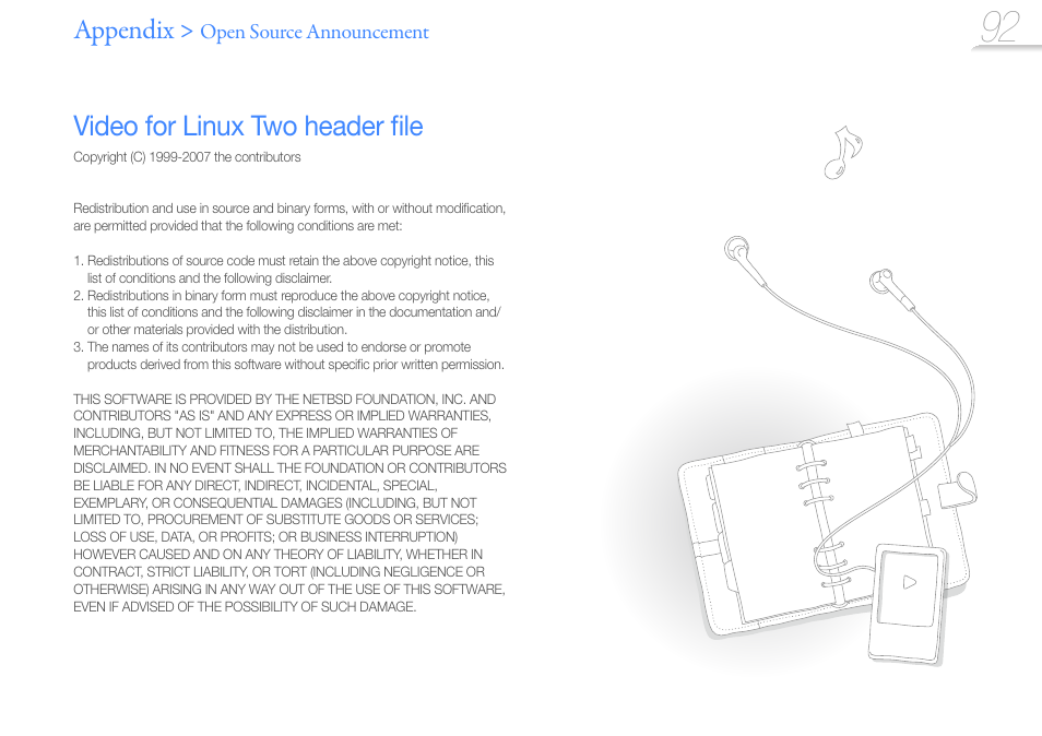 Appendix, Video for linux two header ﬁ le | Samsung YP-R1JCS-XAA User Manual | Page 94 / 95