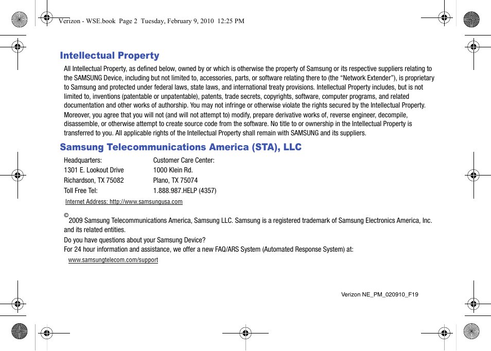 Intellectual property, Samsung telecommunications america (sta), llc | Samsung SCS-26UC4 User Manual | Page 2 / 67