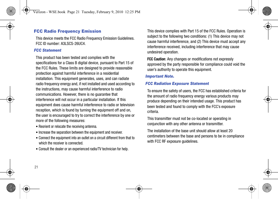 Fcc radio frequency emission | Samsung SCS-26UC4 User Manual | Page 24 / 67