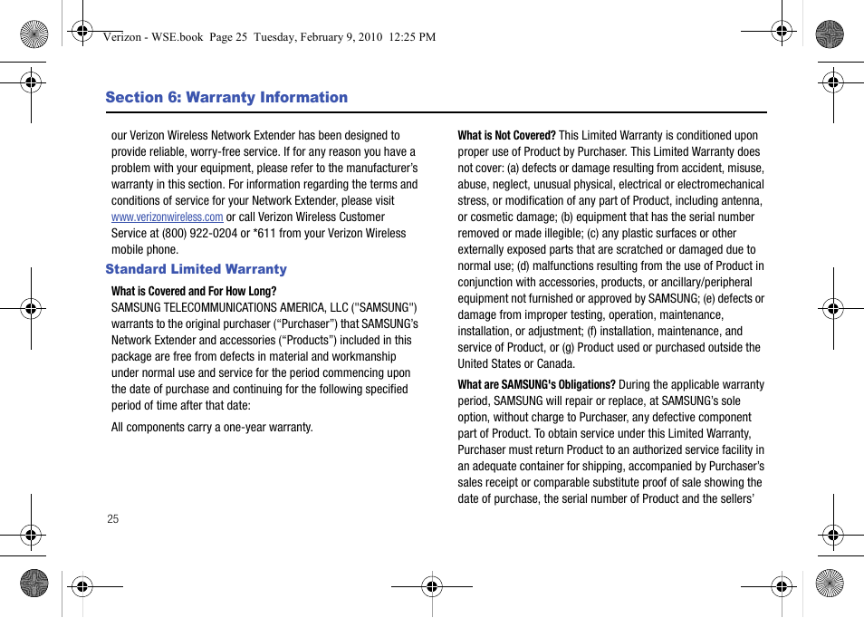 Section 6: warranty information, Standard limited warranty | Samsung SCS-26UC4 User Manual | Page 28 / 67