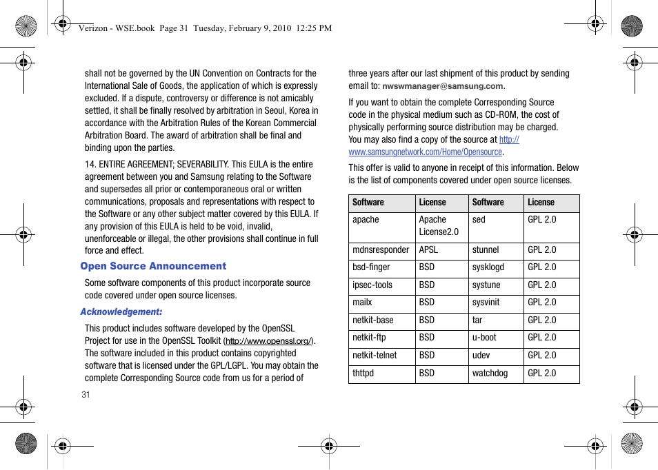 Open source announcement | Samsung SCS-26UC4 User Manual | Page 34 / 67