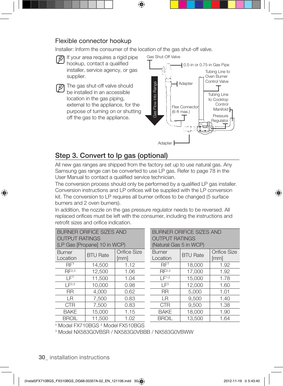 Step 3. convert to lp gas (optional), Flexible connector hookup | Samsung NX583G0VBSR-AA User Manual | Page 30 / 40